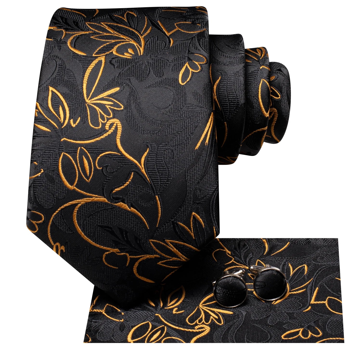 Hi-tie Luxury Box Black Gold Flower Pattern Tie Soft Men's Qme