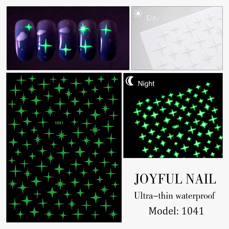 1 Sheet Glow Dark Nail Art Sticker Snowflake Flame Old English Qme 1041