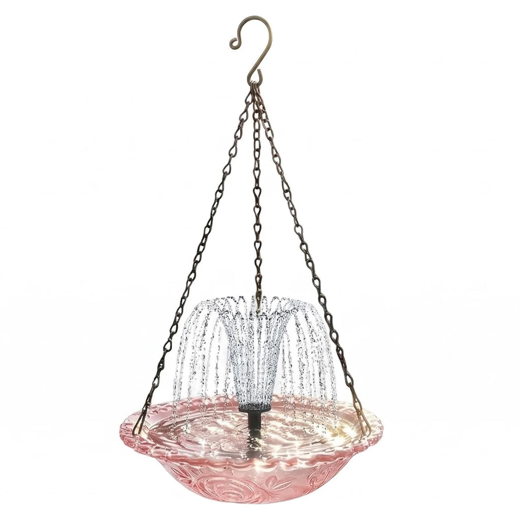 Solar Powered Birdbath with Water Pump Wildlife Feeder Outdoor Hanging Bird Bath with Solar Fountain for Outdoor Garden Decor Qme Pink
