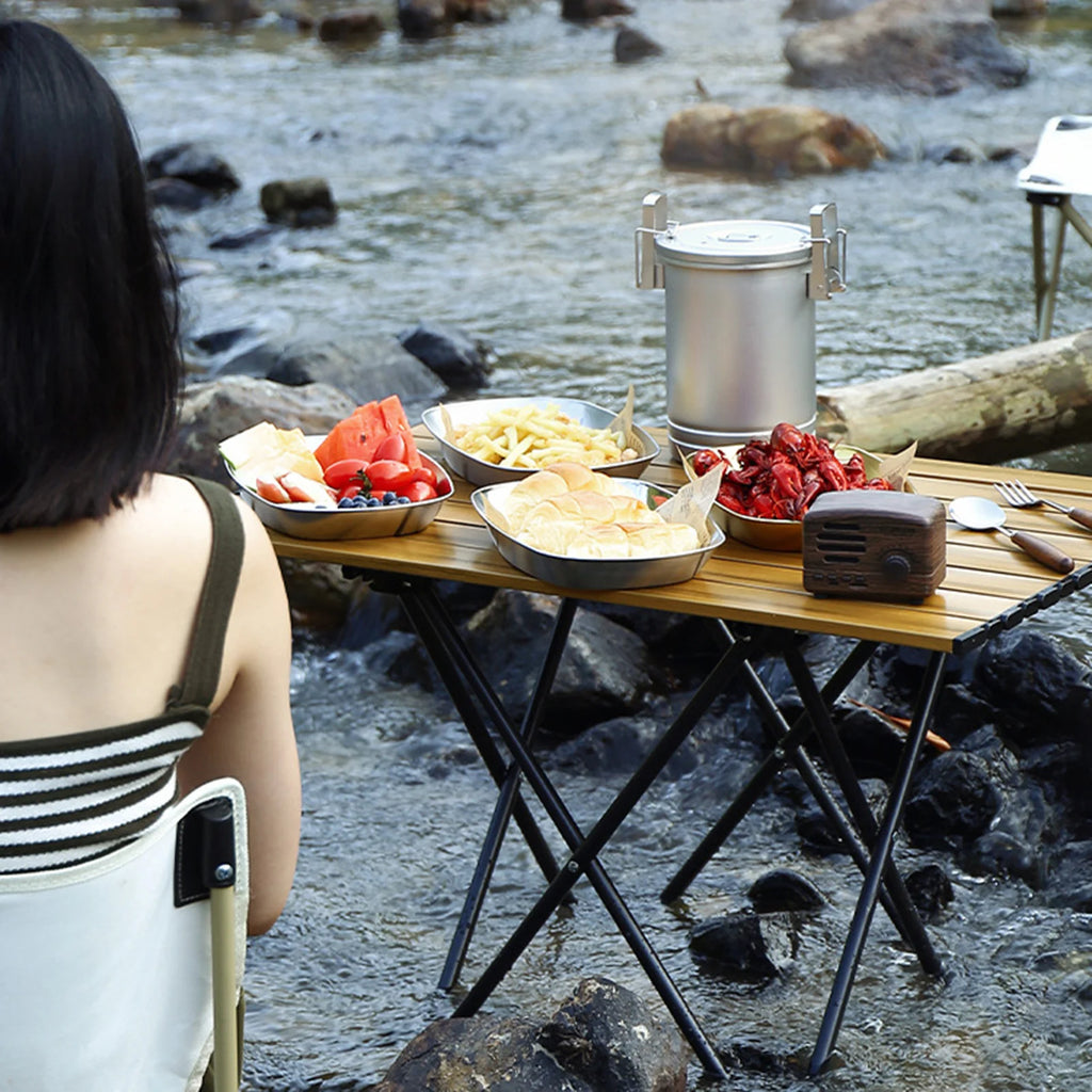 Stainless Steel Serving Plates 10 Inches Dinner Dishes Metal Camping Plate for BBQ Snack Metal Serving Plates Qme