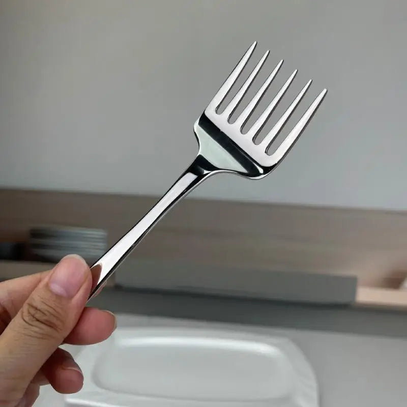 Single Handle Six-tooth Dessert Fork Party Kitchen Tool Stainless Qme B