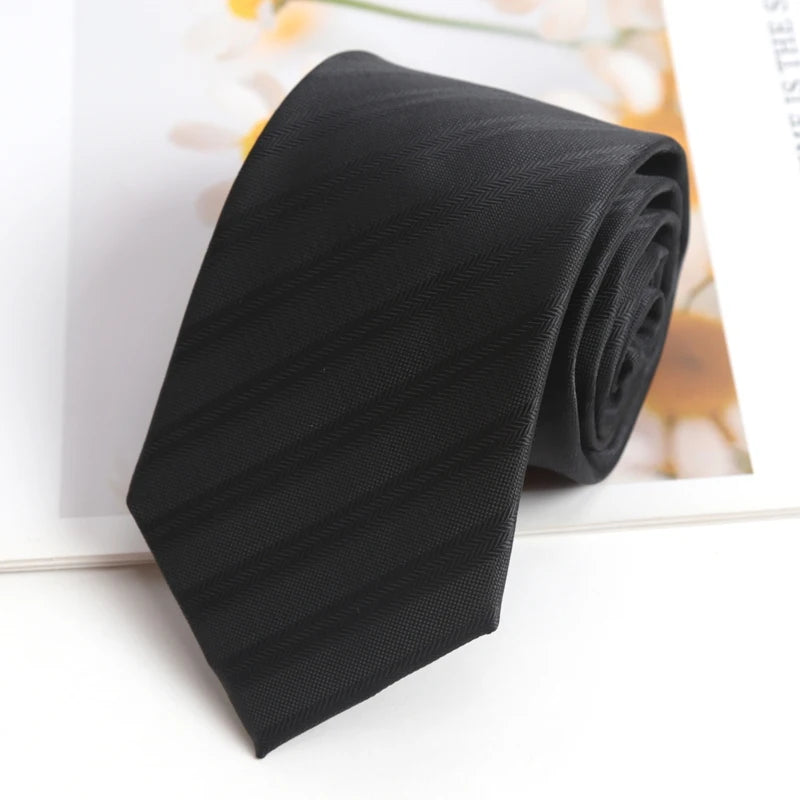 Men Classic Black Tie Luxury 8CM Necktie Stripes Ties for Man Groom Jacquard Woven Elegant Neck Tie for Business Wedding Party Qme A3