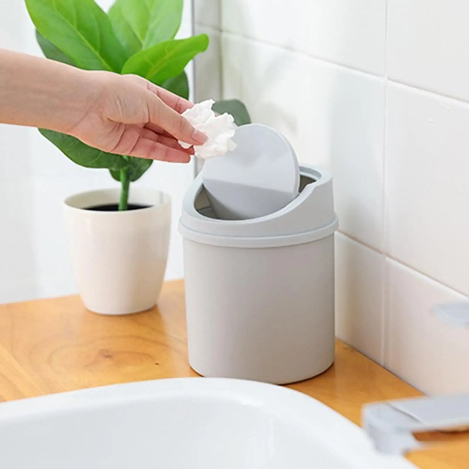 Mini Desktop Bin Small Trash Can Tube With Cover Bedroom Trash Can Garbage Can Clean Storage Box Home Desk Qme