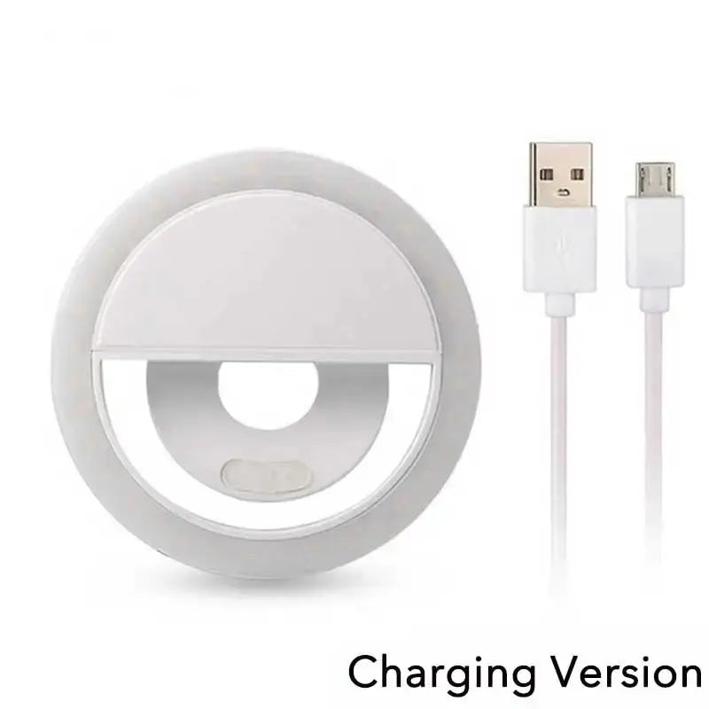 Portable Charge Phone Lens Lamp Led Selfie Ring Light Adjustable 3 Level Brightness Phone Fill Light For Samsung Xiaomi iPhone Qme White