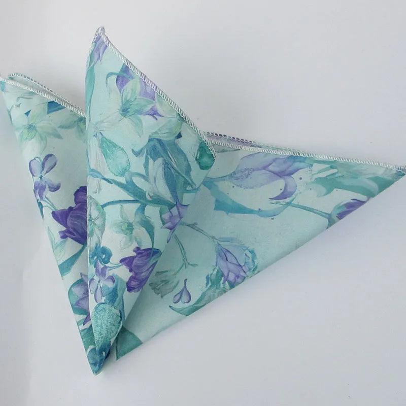 Fashionable Men's Floral Flower Cotton Handkerchief Lovely Green Blue Qme color3