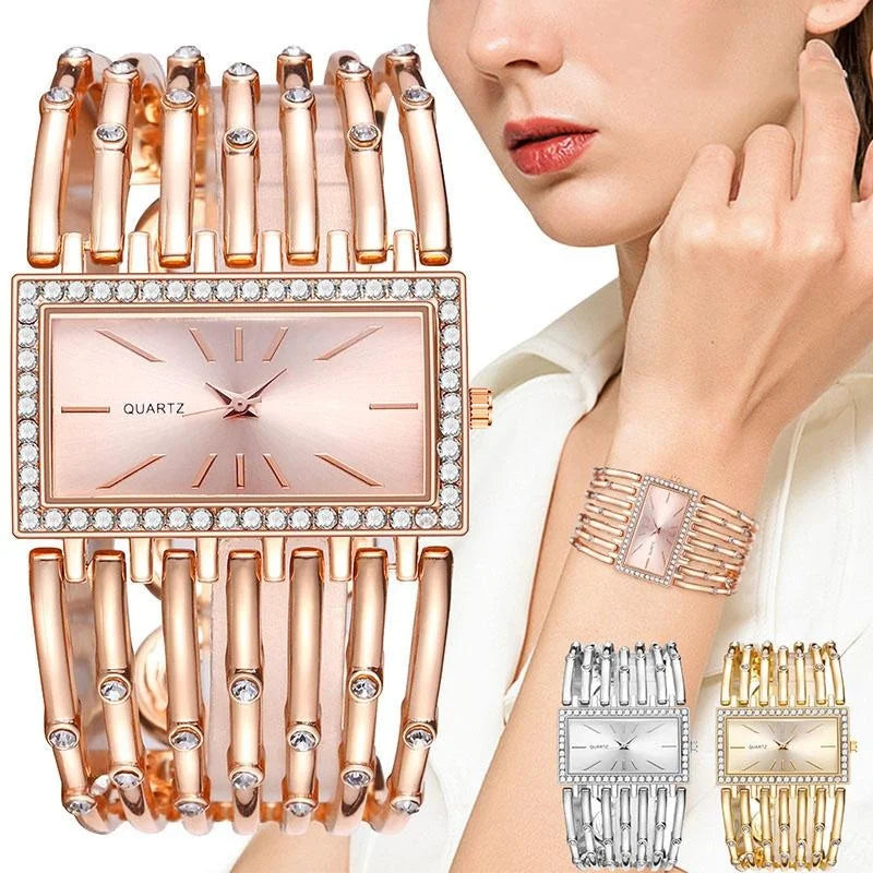 Women's Watch Luxury Rhinestone Quartz Cuff Bangle Watch Analog Stainless Steel Party Dress Wrist Watch Qme