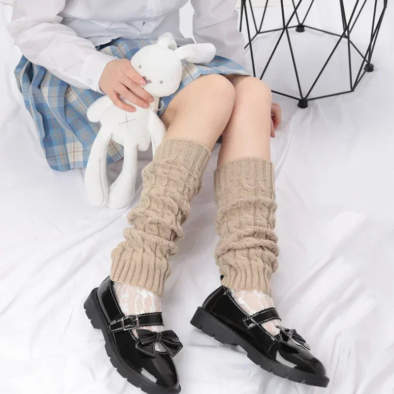 Y2K Vintage Long Socks Womens Leg Warmers Ladies Winter Warm Crochet Qme Khaki Length 40cm