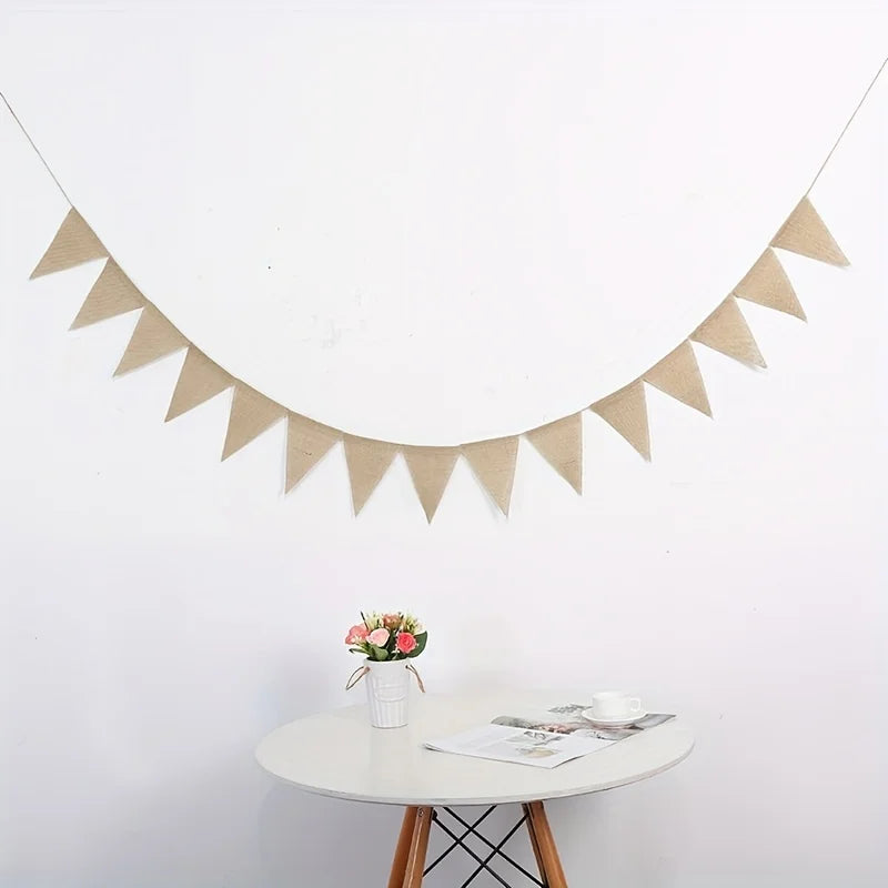 DIY Handicraft Christmas Wedding Party Decoration Linen Triangle Flag Qme camel