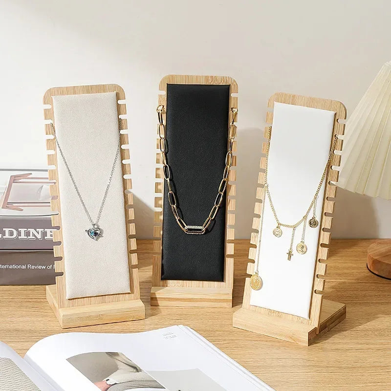 Solid Bamboo Wood Jewelry Display Stand Necklace Showcase Holder Pendant, Long Chain Handing Organizer Holder For Necklaces Qme