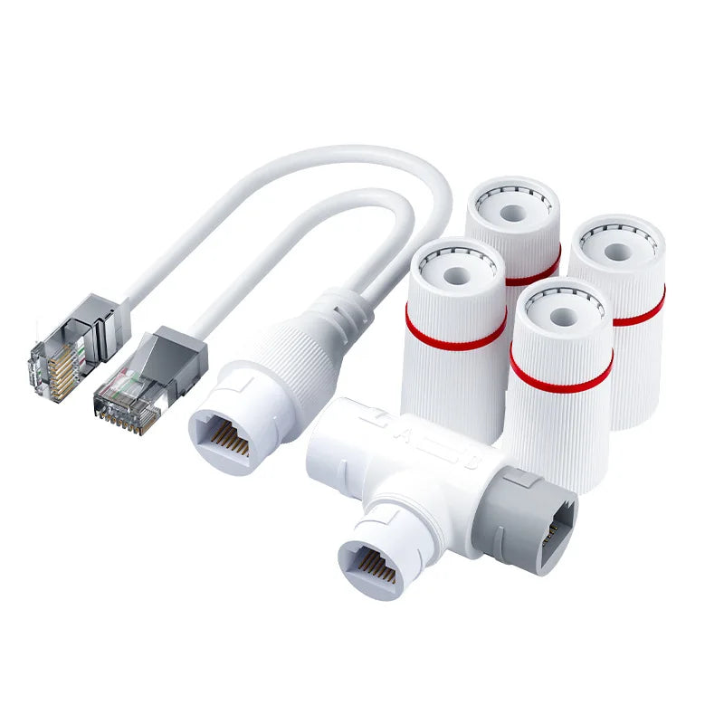 2PCS Network Expansion Cable Waterproof POE Splitter 1 to 2 Devices Simultaneous Connection Qme White