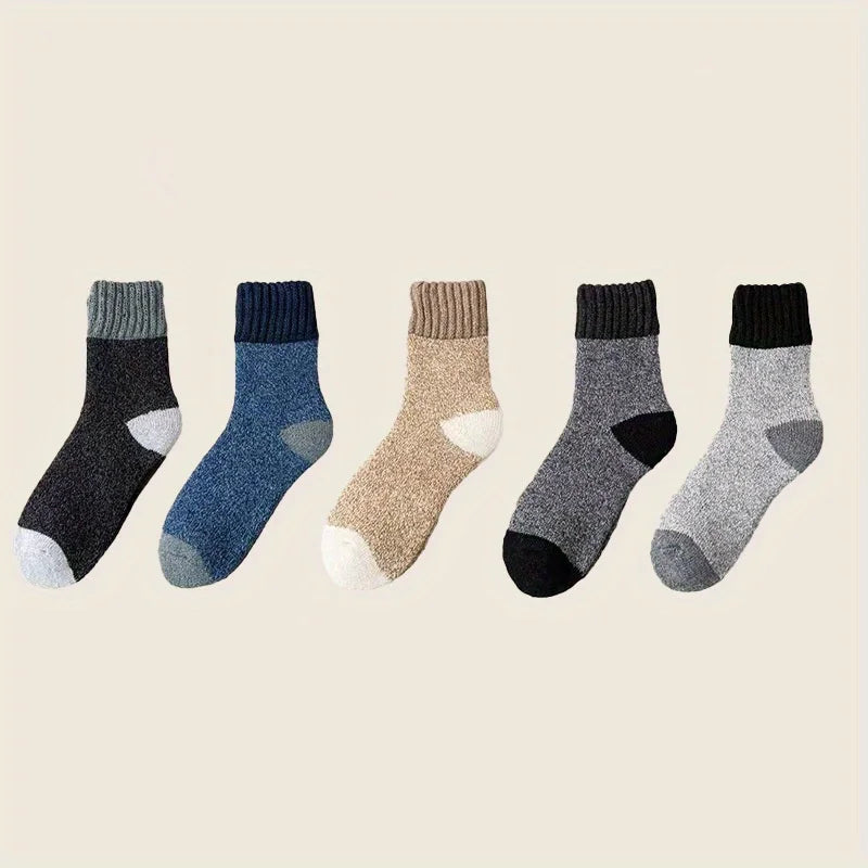 Men Wool Thermal Crew Socks Thick Fleece Lined Color Block Knit Winter Warm Socks For Cold Weather Daily Outdoor Wear Qme
