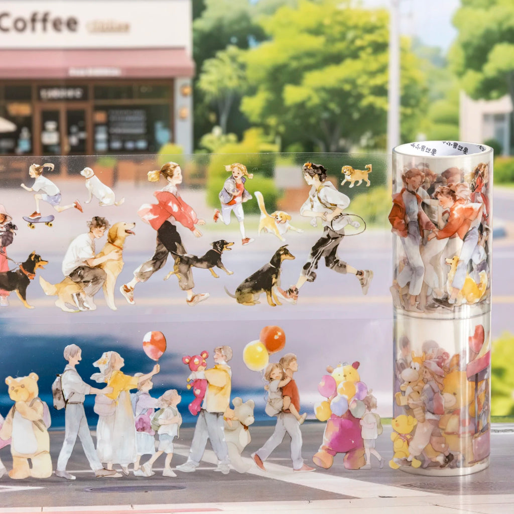1 Roll Pedestrian PET Seamless Scene Washi Tape for DIY Scrapbooking Journal Collage Material Phone Case Notebook Decoration Qme