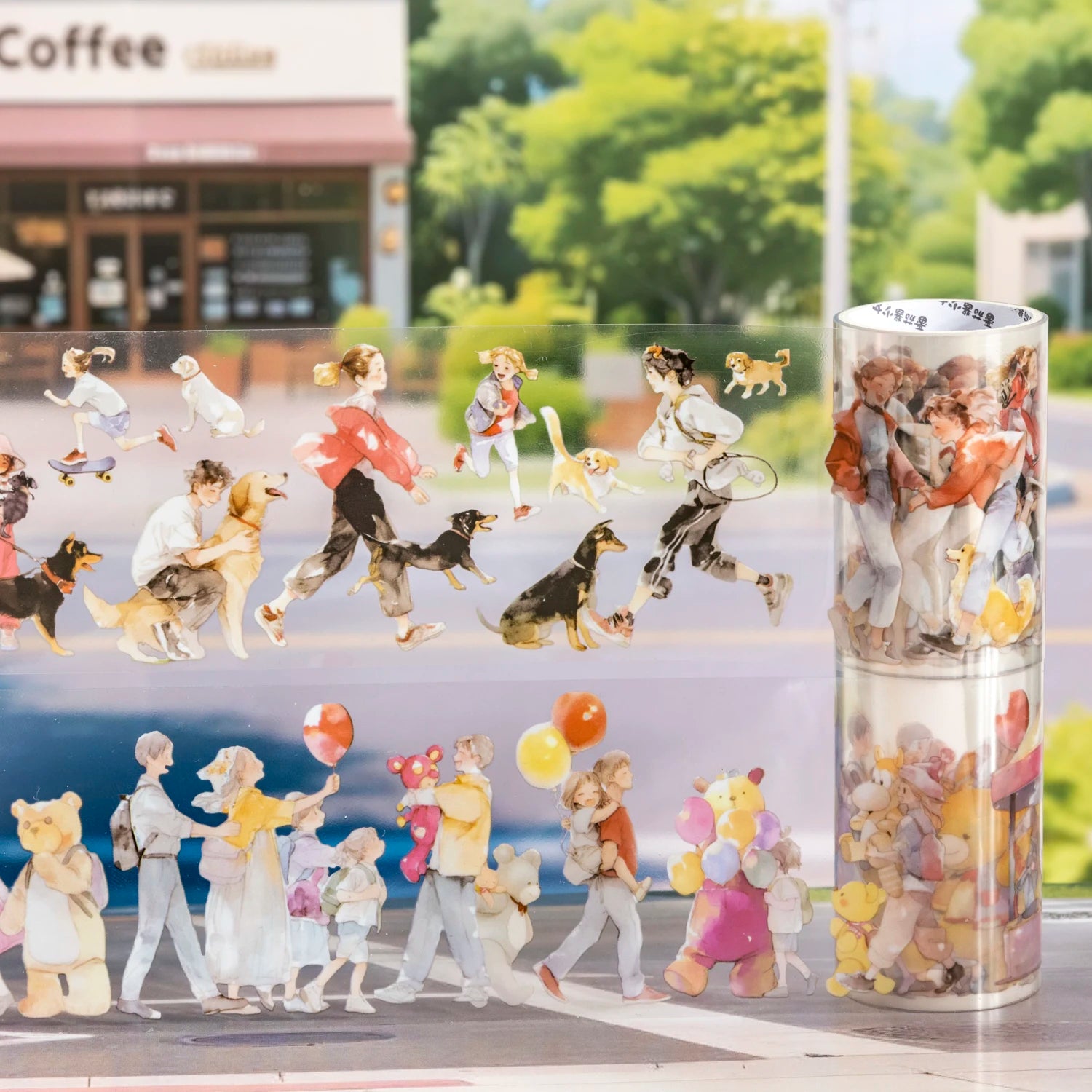 1 Roll Pedestrian PET Seamless Scene Washi Tape for DIY Scrapbooking Journal Collage Material Phone Case Notebook Decoration Qme