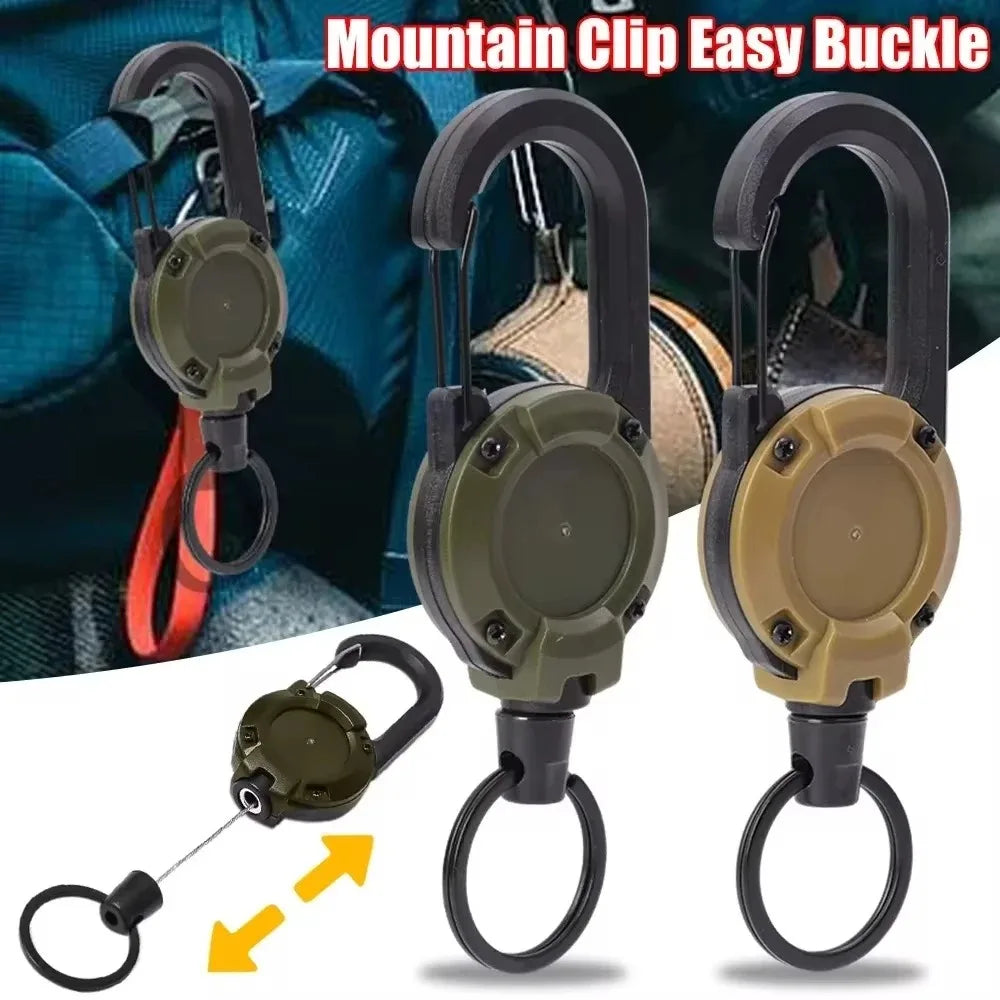 Heavy Duty Retractable Rope Carabiner Outdoor Steel Wire Rope Spring Key Chain Multi Functional Rebound Anti Loss Rope Buckle Qme