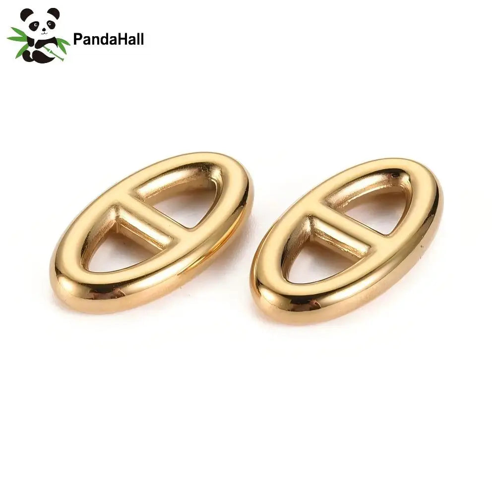 PandaHall 10Pcs 304 Stainless Steel Links Connectors, Oval, Real 14K Gold Plated, 21x12x3.5mm, Hole: 5.5mm Qme Default Title