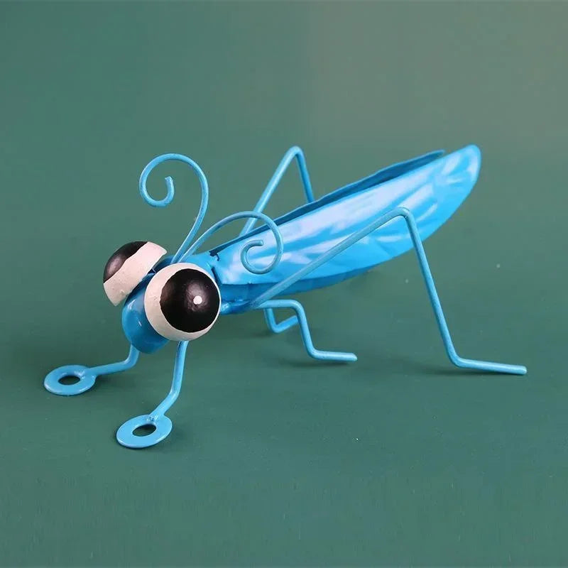Garden Cute Metal Grasshopper Statue Decoration Outdoor Tree Wall Art Garden Grasshopper Statue Decoration Courtyard Backyard Qme Blue
