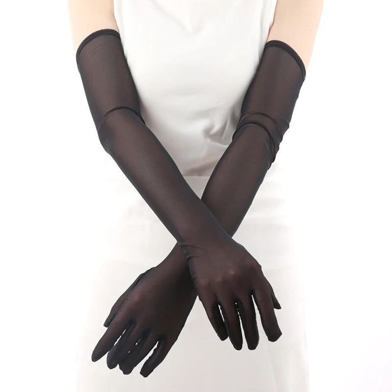 Sexy Lace Thin Elasticity Tulle Mesh Breathable Long Gloves Elegant Qme