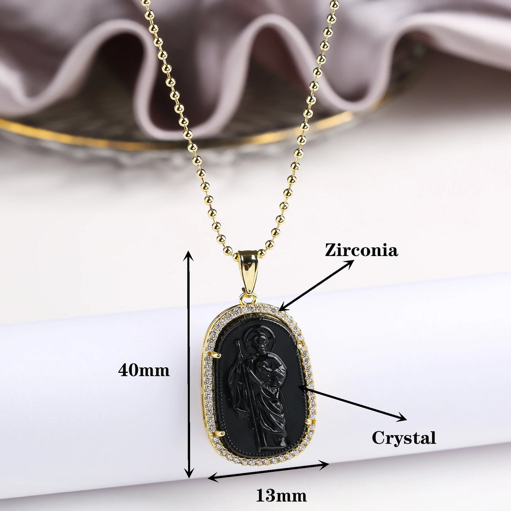 High Quality Creative Shiny Zirconia Crystal St. Jude Pendant Necklace Classic for Man Woman Religious Fine Jewelry Party Gift Qme