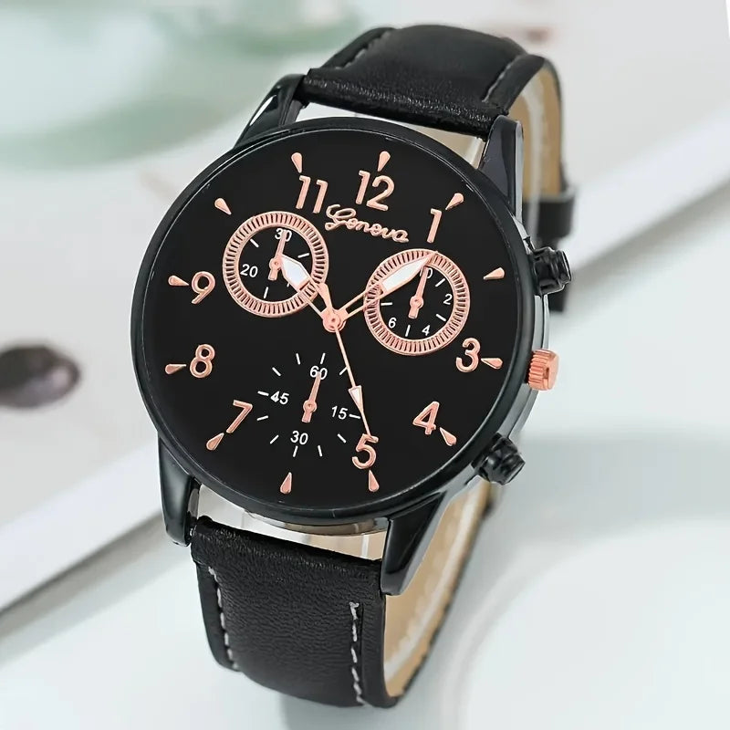 1set 1pc Men Round Pointer Quartz Watch + 1pc Bracelet / 1pc Bracelet Qme