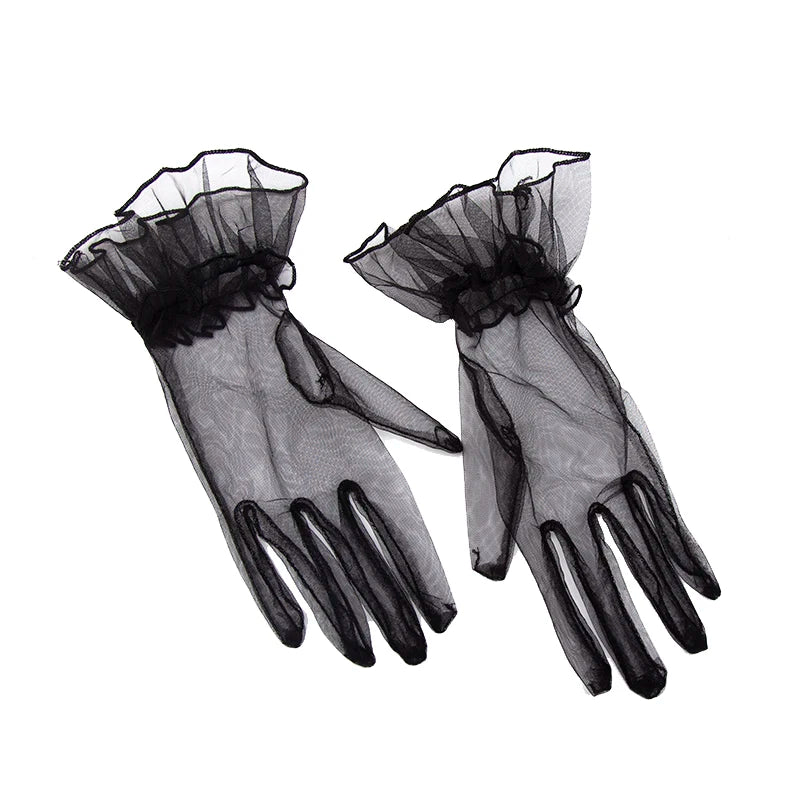 Women Black Lace Gloves Ultra Thin Tulle Wedding Bride Dress Driving Qme