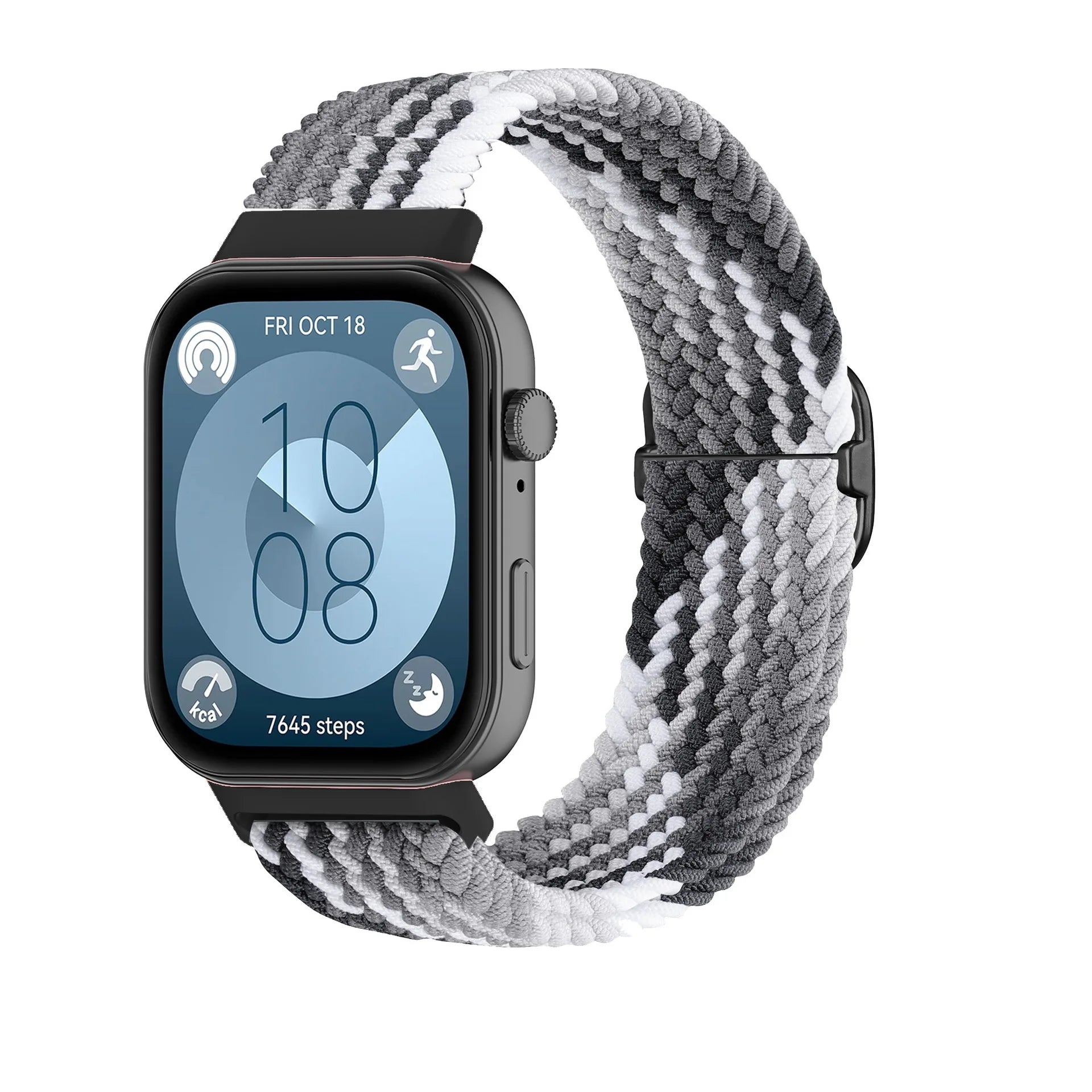 A Adjustable Comfort Nylon Woven Watch Strap with Stylish Metal Buckle Breathable Replacement Band for Huawei Smartwatch Qme Colorful Black