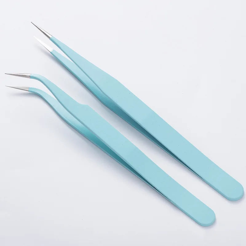 Stainless Steel Straight Curved Tweezers Colorful DIY Eyelash Tweezer Qme
