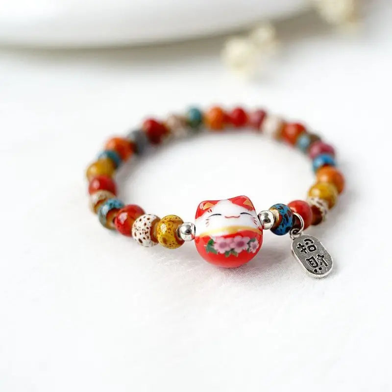 b03 Cat Bracelet For Girls Colorful Beaded Bracelets Harajuku Ceramics Anime Pendant Charm Bracelets Jewelry Gifts Wholesale Qme
