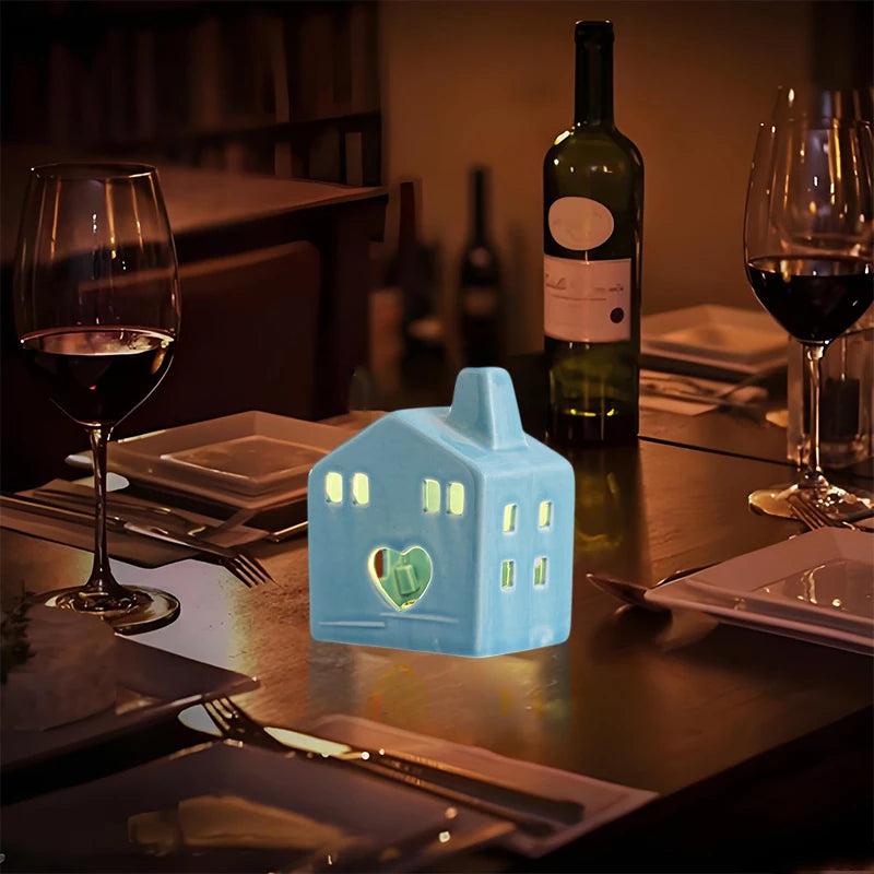 Village House Light Up Decorations, White Ceramic House Decor With Lights, Light Up Winter Village Houses Qme