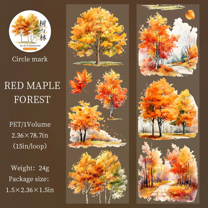 60mm*2m Forest PET Tape Collage Decor Junk Journal DIY Scrapbooking School Stationery Supplies Planner Aesthetics Masking Tapes Qme E