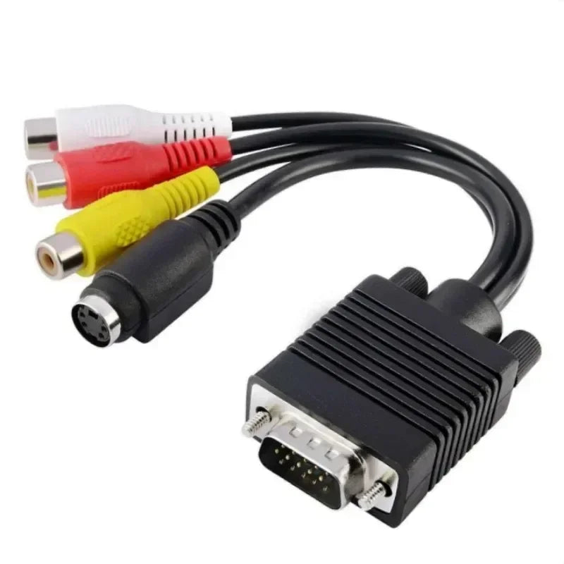 5pcs PC Computer Laptop VGA To S-Video 3 RCA AV Adapter Converter, VGA SVGA To Video TV Out Qme