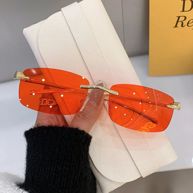 New Rectangle Vintage Rimless Square Sunglasses Classic Casual Sun Glasses UV400 Cut Edge Frameless Sunglasses Qme JRD