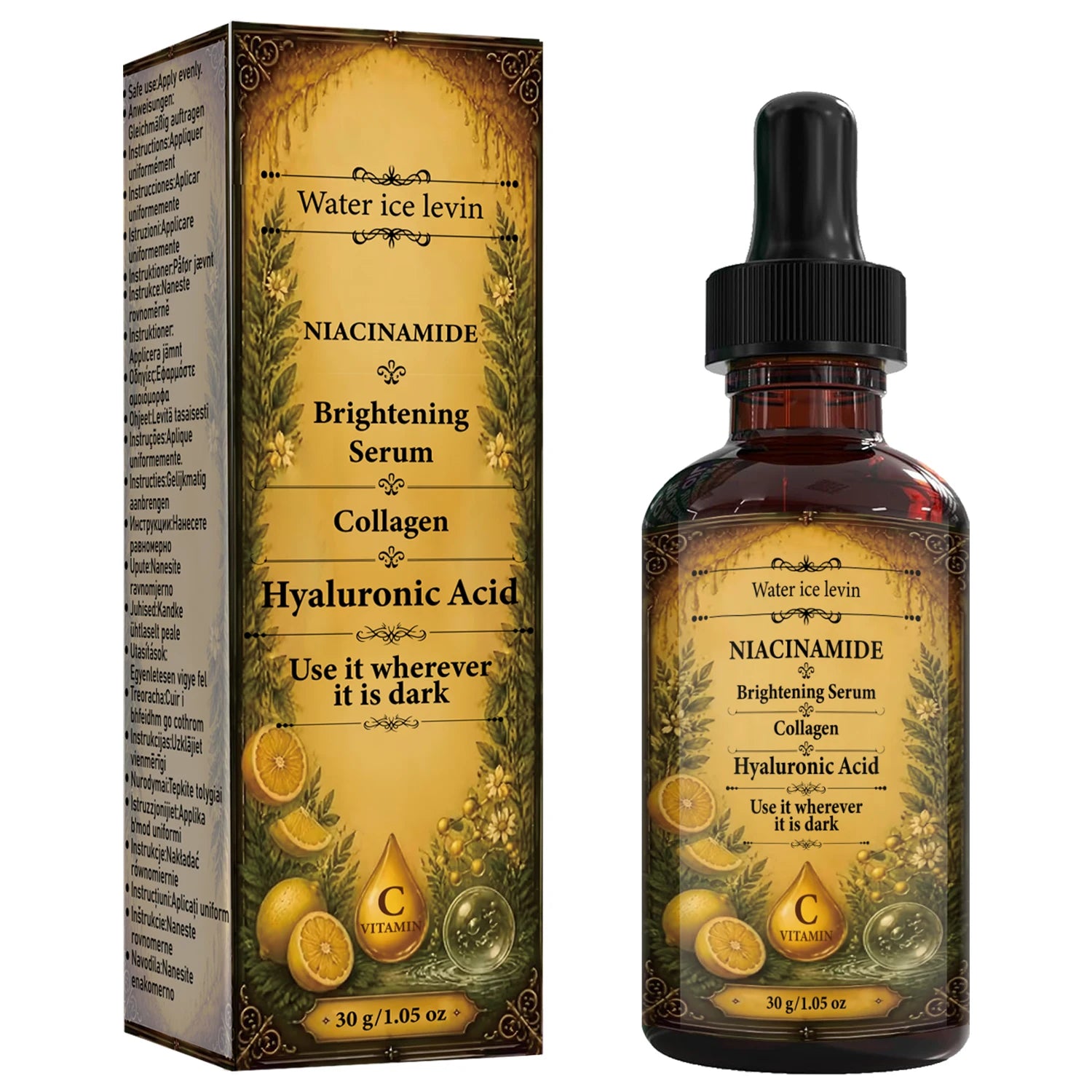 Water Ice Levin Niacinamide Collagen Brightening Serum 30g Hyaluronic Acid Moisturizing Firming Even Tone Facial Essence Qme 30ml YELLOW 30g