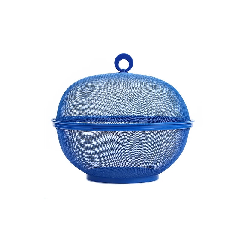 Portable Metal Storage Basket Lid Mesh Prevent Flies Fruit Kitchen Qme Blue