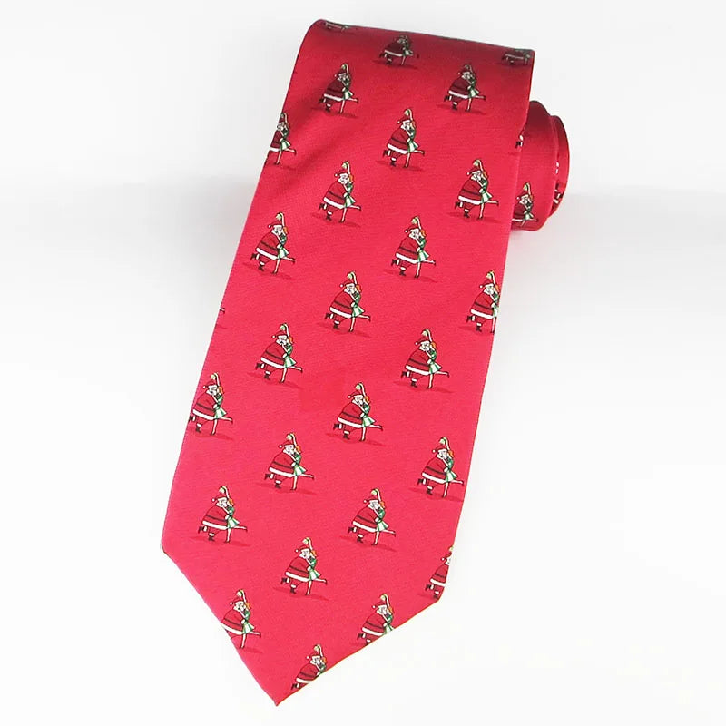 Luxury Silk Tie Man Green Wide Necktie Print Red Black Deer Sleigh Qme RT11