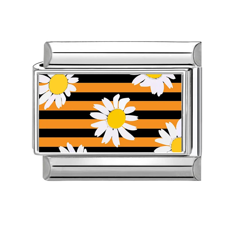 2026 Creative Colorful Pattern Sun Daisy Piano Red Poker Italian Charm Links Fit 9mm Stainless Steel Bracelet DIY Making Jewelry Qme Style 17