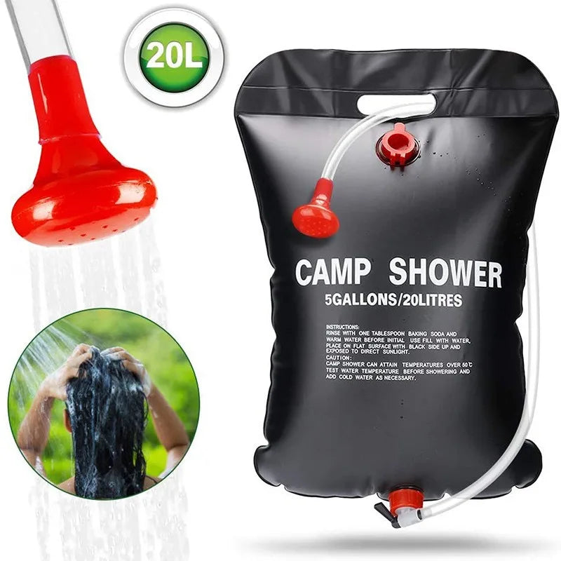 1Pc 20L Foldable Solar Shower Bag Outdoor Bath Water Bag Camping Sun Compact Heated Water Shower Bags Scrubbing Pool Accessories Qme