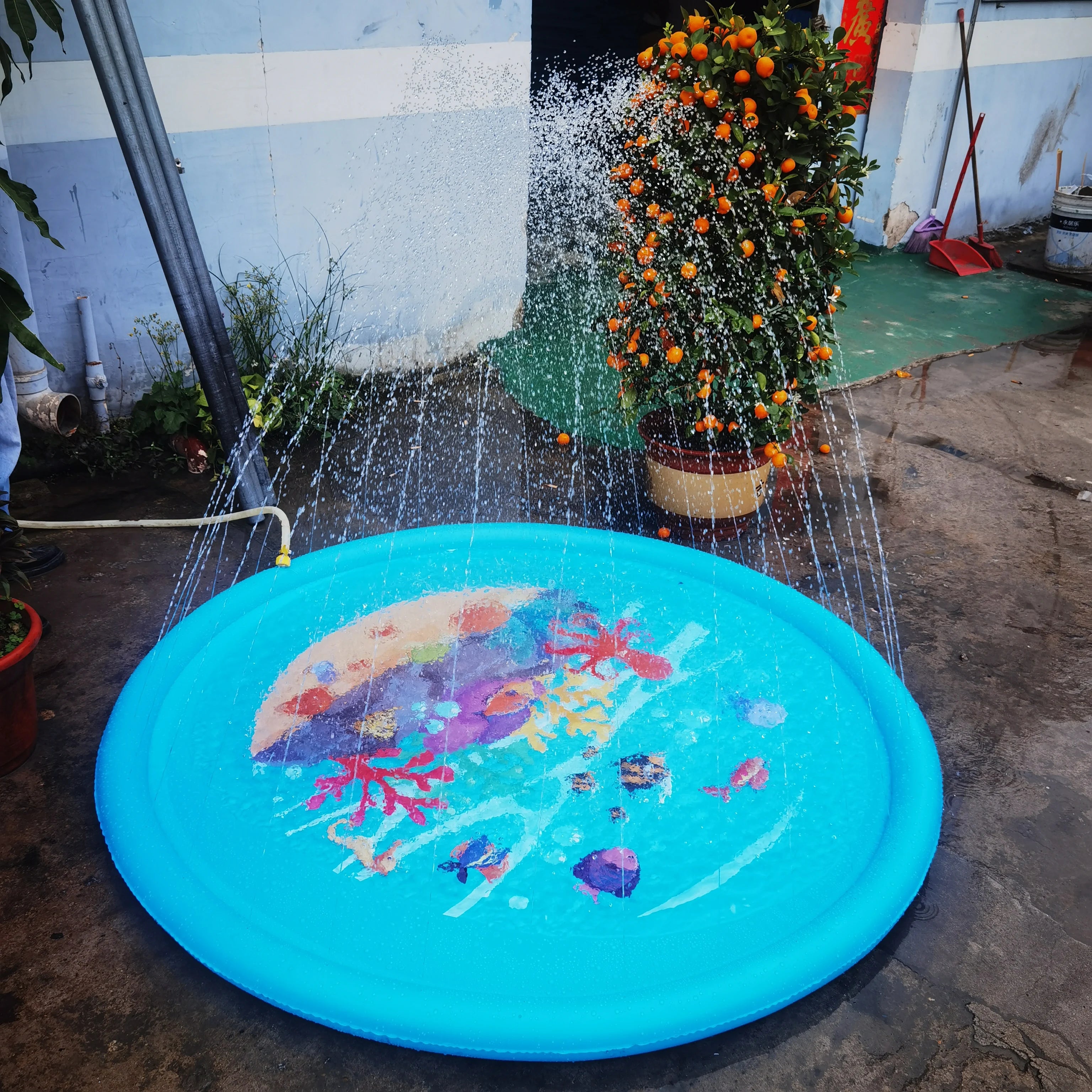 PVC spray mat multiple patterns multiple styles of sprinkler mat summer outdoor children's pet game interactive bath sprinkler t Qme 170CM Sea floor