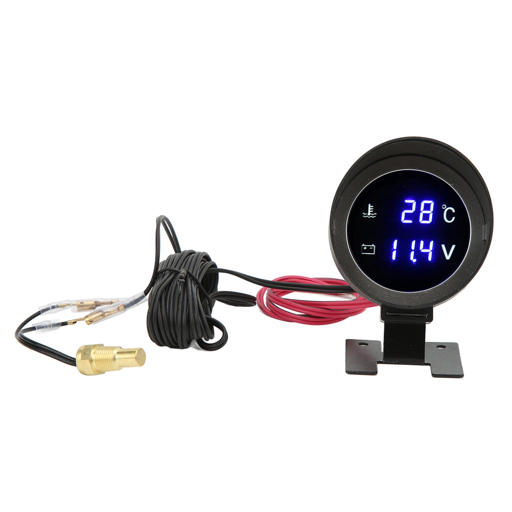Water Temperature Gauge LED Voltmeter Round Wear Resistant Multifunction High Accuracy for Car for Motorcycle for ATV Qme
