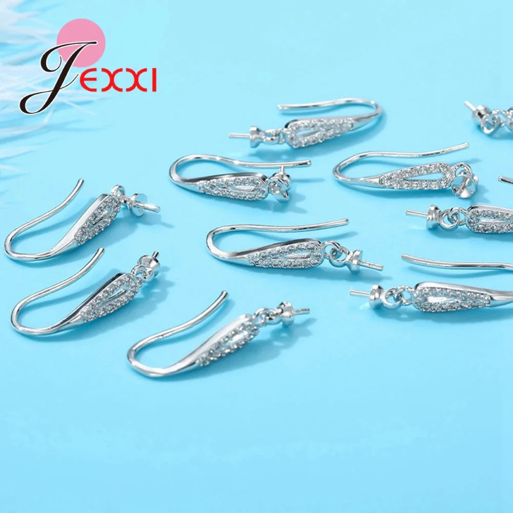Big Promotion Genuine 925 Stamp Sterling Silver Color Earrings Findings Sparkling Earring Hooks Three Style For Choice Wholesale Qme