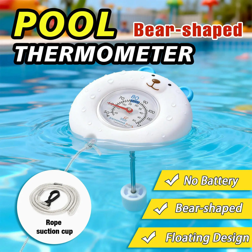 Pool Temperature Gauge Floating Cute Bear Floating Large Easy Read Gauge with String Kids Pool Accessories for Lake Beach Qme