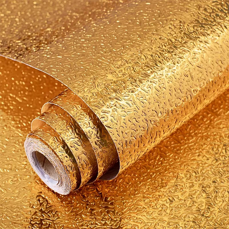 Gold Self Adhesive Wallpaper Metal Look Kitchen Oil Waterproof Qme Golden orange peel 10m x 55cm
