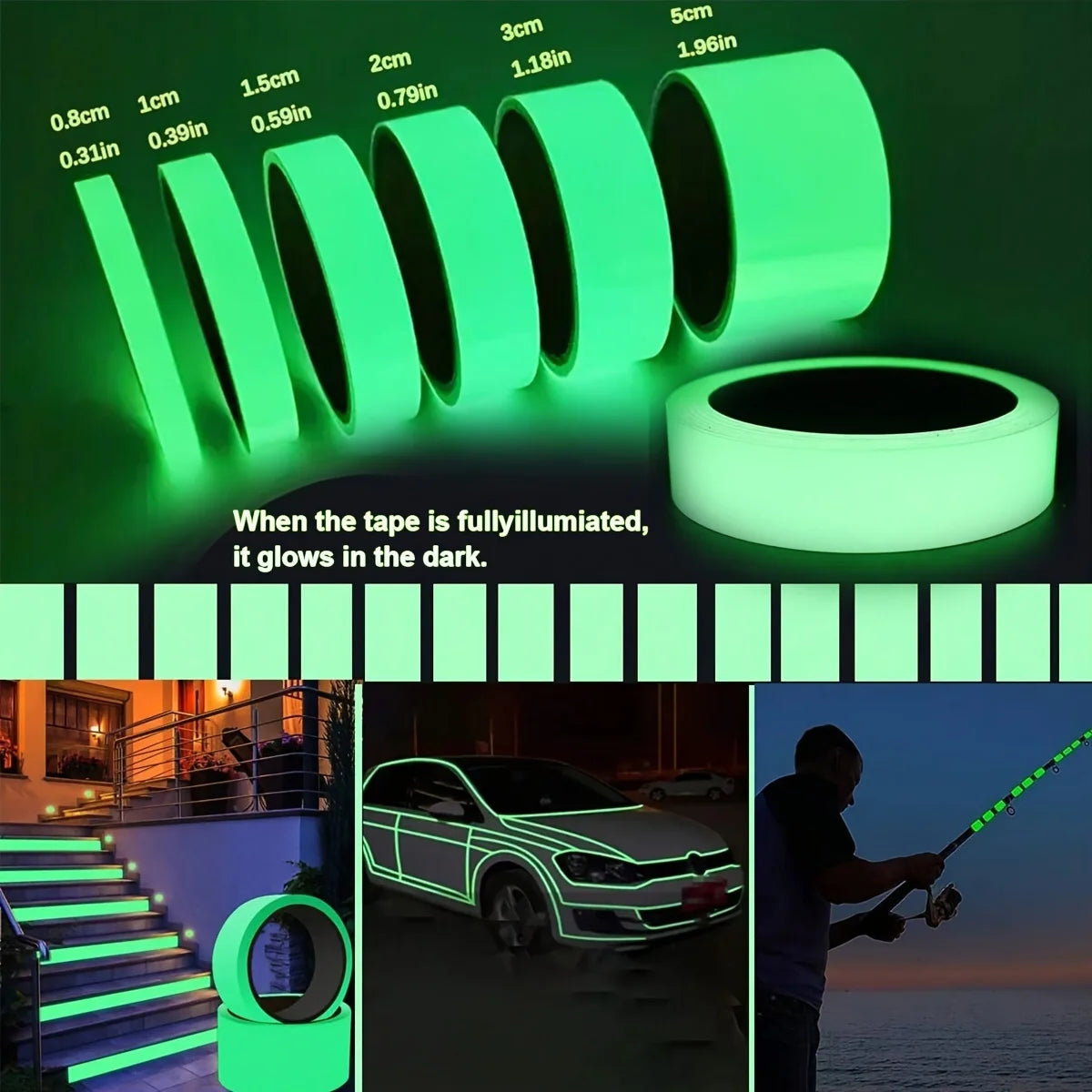 Luminous Fluorescent Night Self-adhesive Glow In The Dark Sticker Tape Safety Security Home Decoration Warning Adhesive Tape Qme