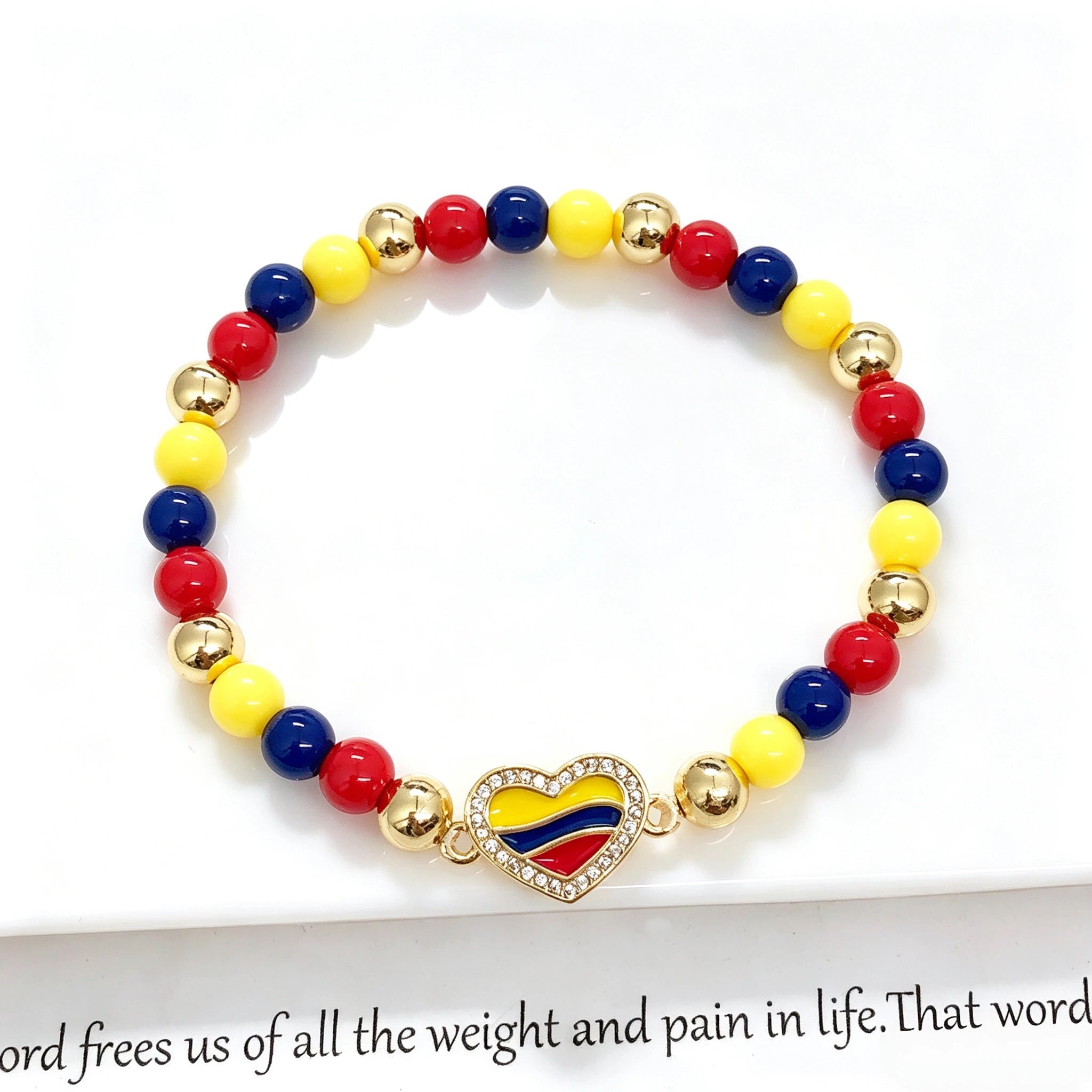 New Enamel Art Gold Plated Venezuela Mexico Colombia Flag Beaded Stretch Bracelet for Men Women Holiday Anniversary Jewelry Qme 8 18cm