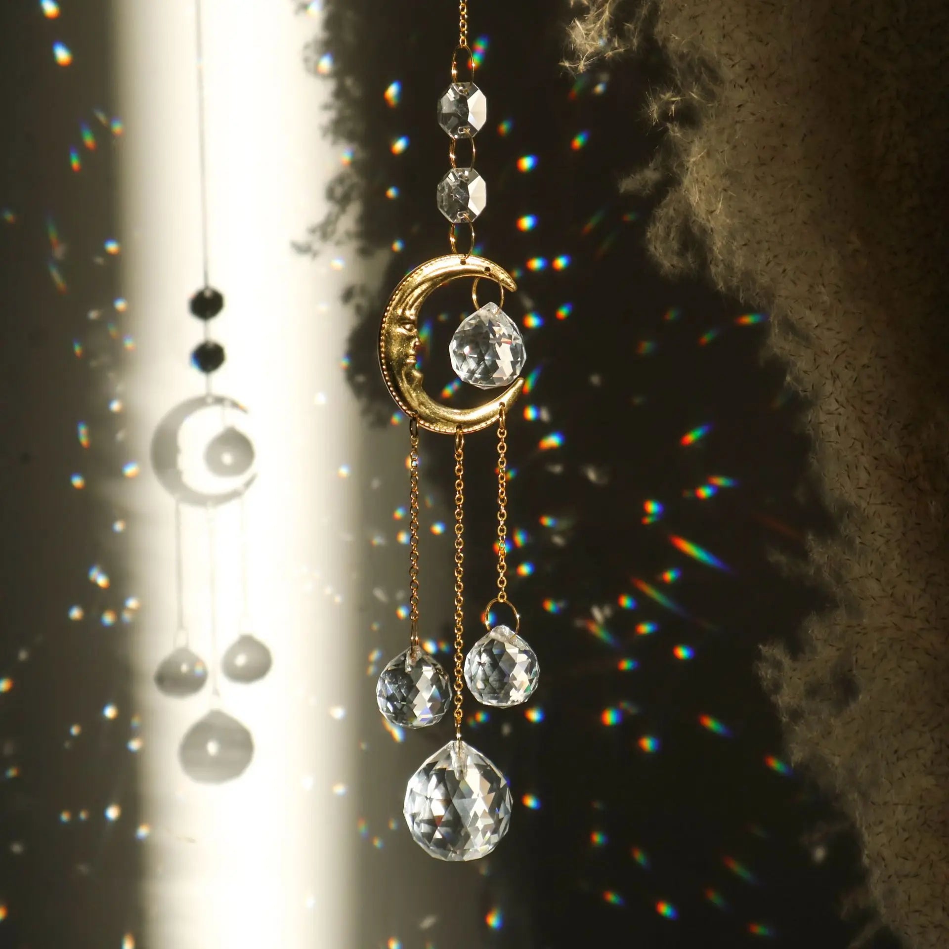 1pc Colored Crystal Wind Chime Moon Decorative Pendant Crystal Prism Hanging Gift SunCatcher For Garden Party Outdoor Home Decor Qme 04 Transparent Moon