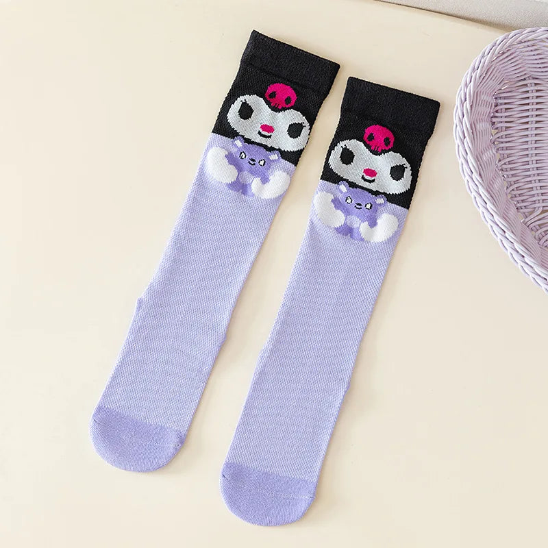 Hello Kitty Kuromi Knee-High Socks Summer Mesh Breathable Korean-Style Socks Cute Cartoon Student Over-the-Knee Socks Qme 2 2 pairs Sizes 28to