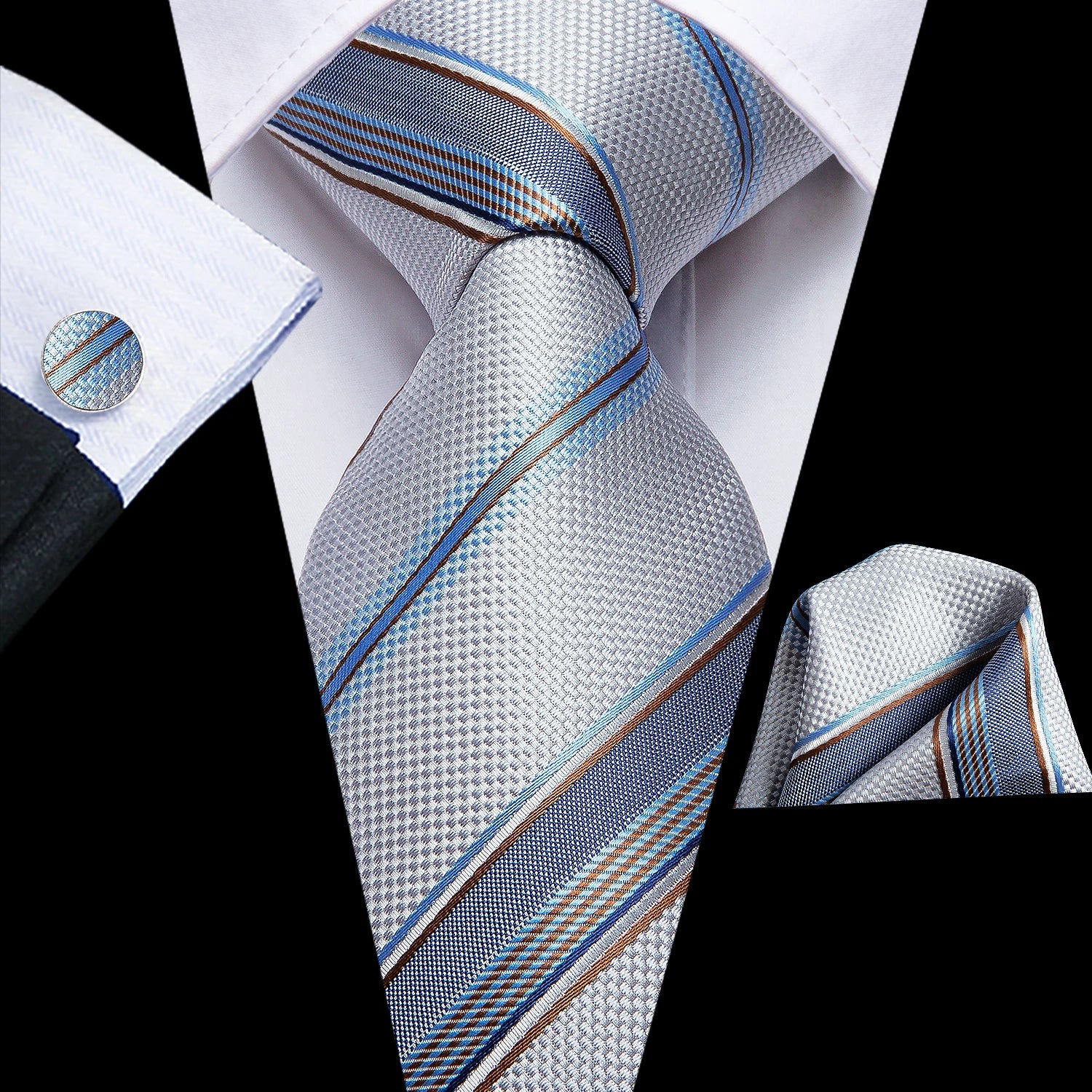 Professional Mens 3-Piece Suit Set: Necktie, Pocket Square & Cufflinks, Classic Design for Wedding Qme DPTH-LDSN3116