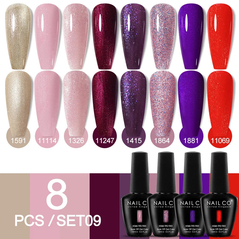 NAILCO Sparkly Rose Red Purple Gel Nail Polish Art Vernis Nails