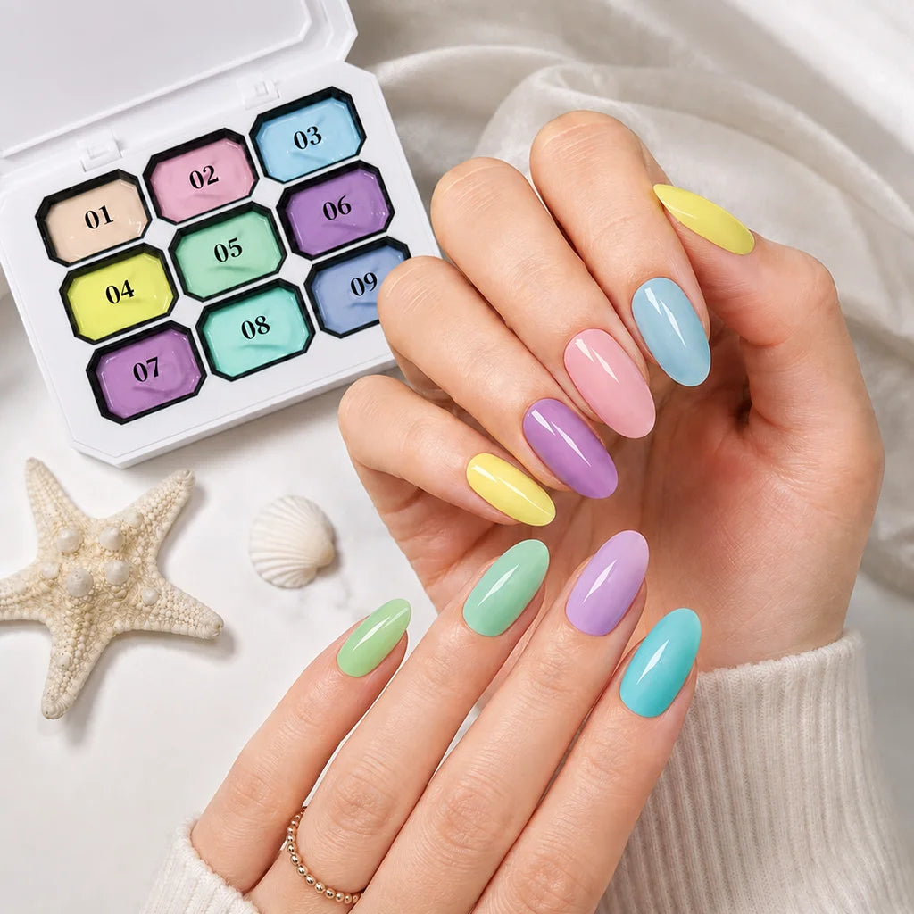 9 Colors Pastel Solid Cream Gel Nail Polish Palette UV LED Soak Off Qme