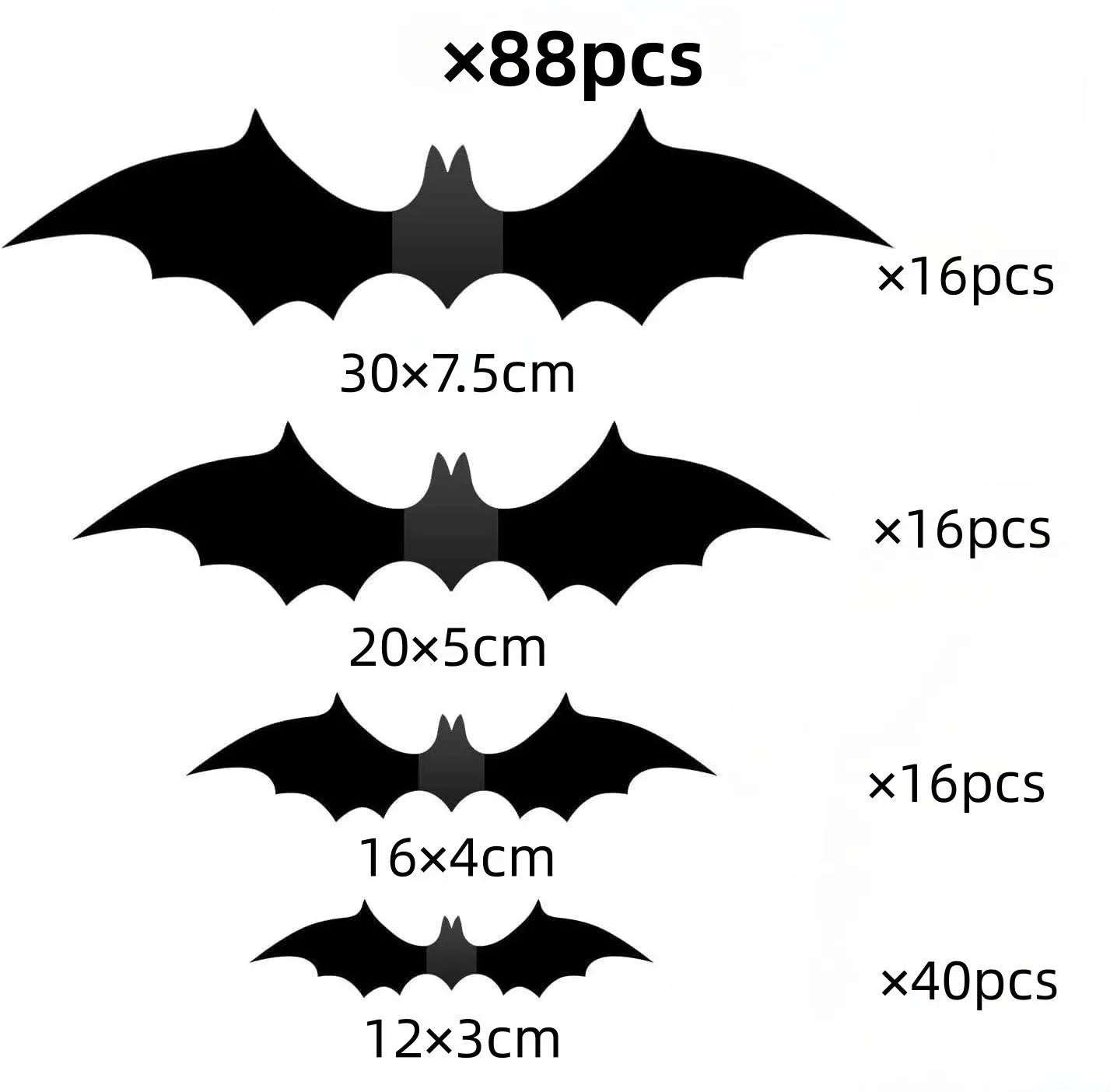 3D Stereoscopic PVC Black Bat Wall Sticker Halloween Decoration Scary Spider DIY Sticker Party Haunted House Decoration Supplies Qme BF018 88pcs