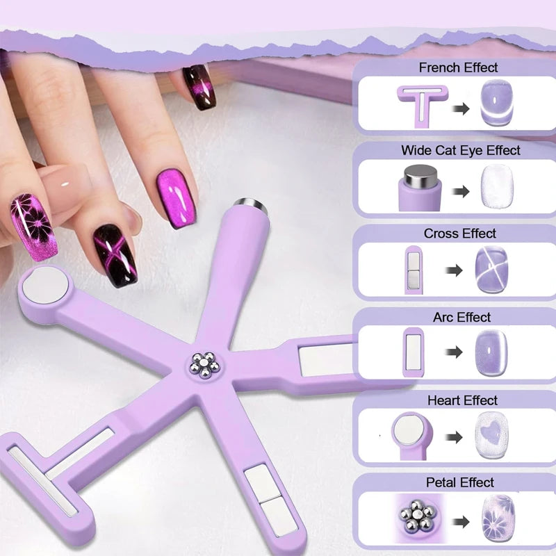 Multi-Functional Starfish Nail Magnet 8-in-1 Nail Art Tool Strong Magnetic Force Stick Anti-Fall Silicone Cover Cat Eye Manicure Qme